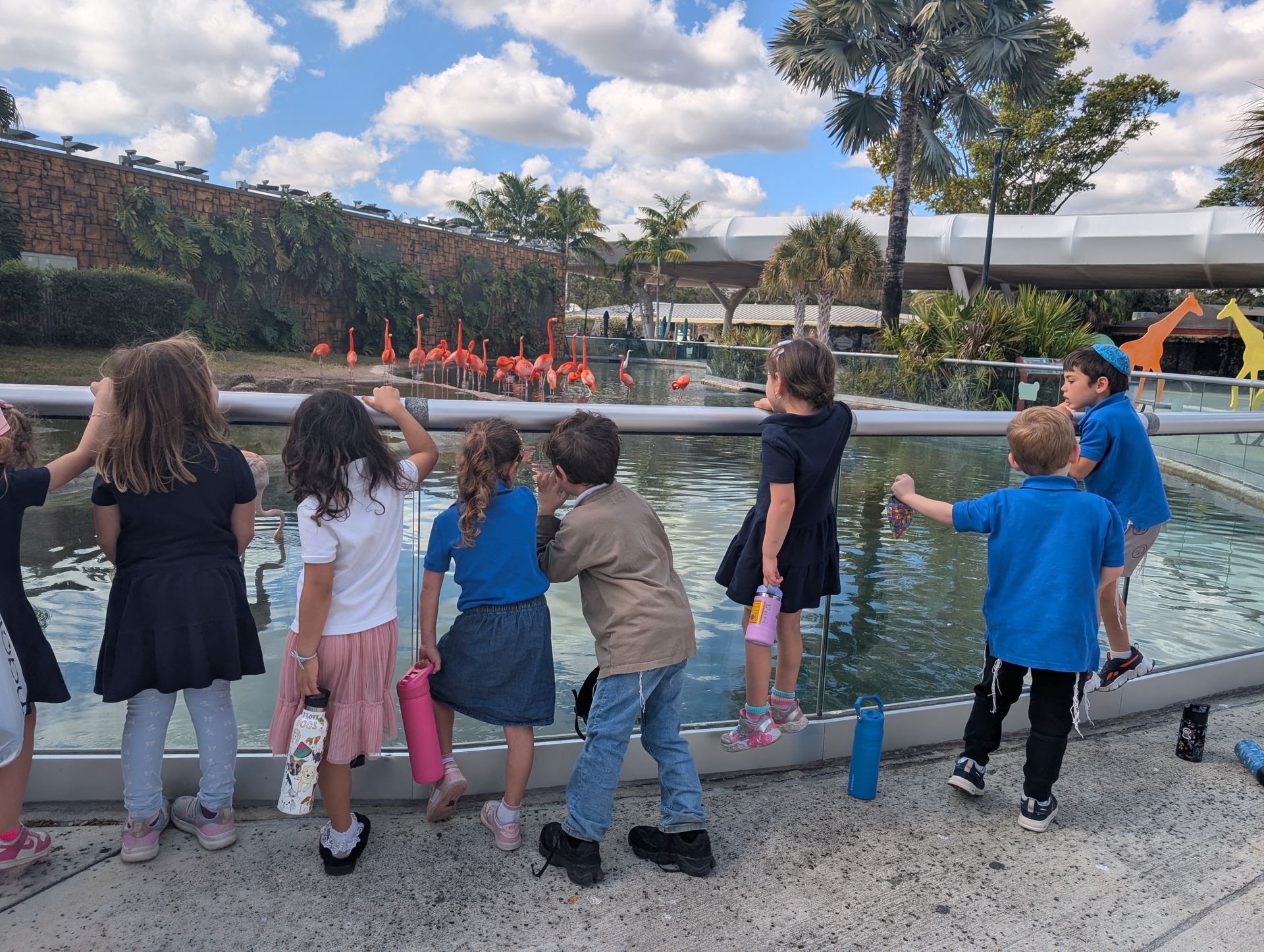 Students on a class trip, looking out over the water