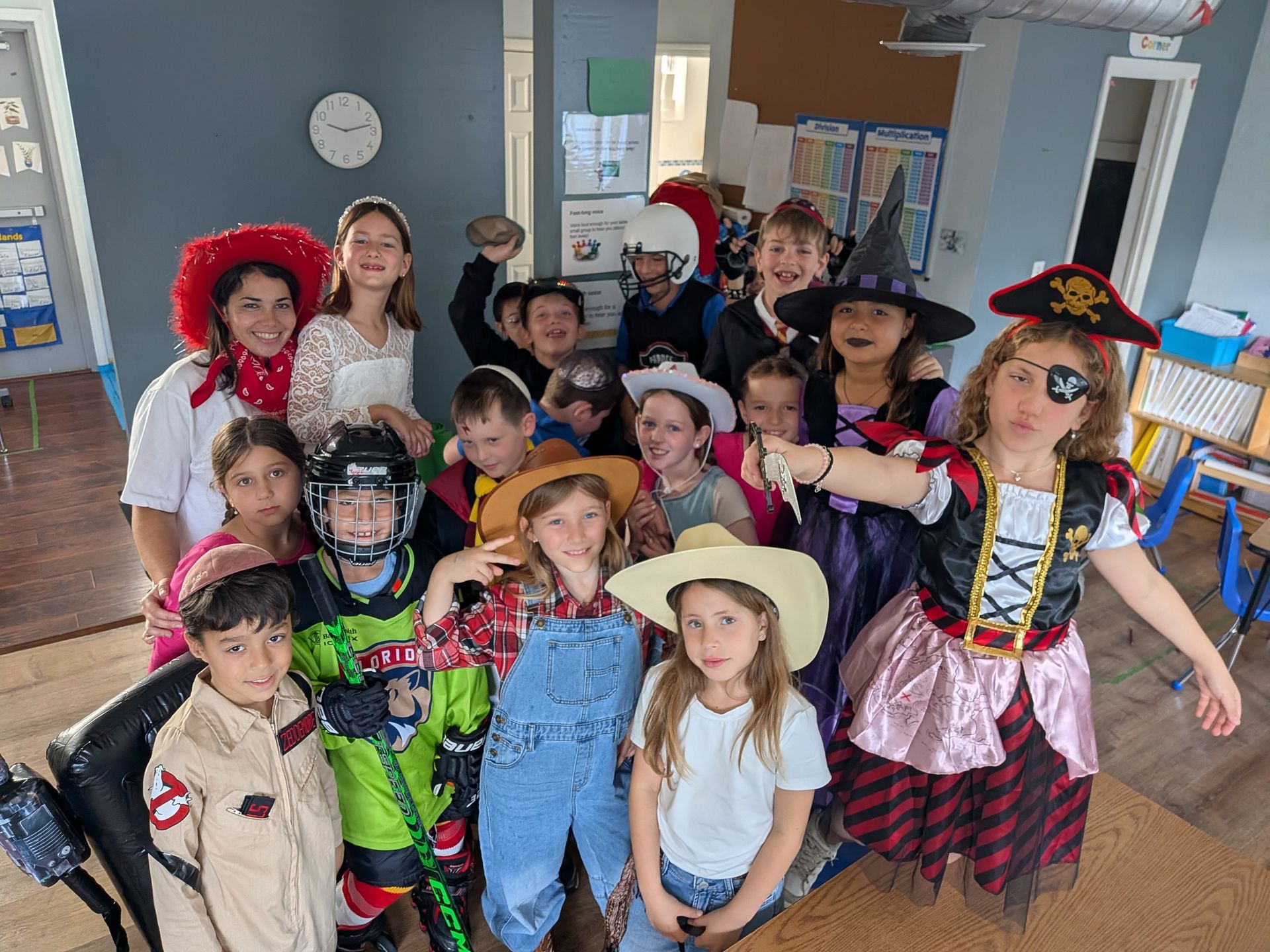 Students in Purim costumes in their classroom